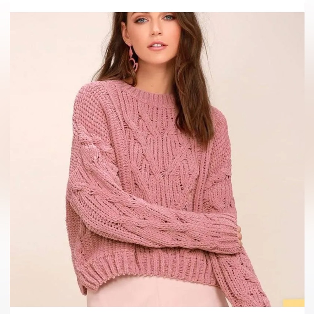 COPY - J.O.A. JOA Beth Pink Cable Knit Sweater